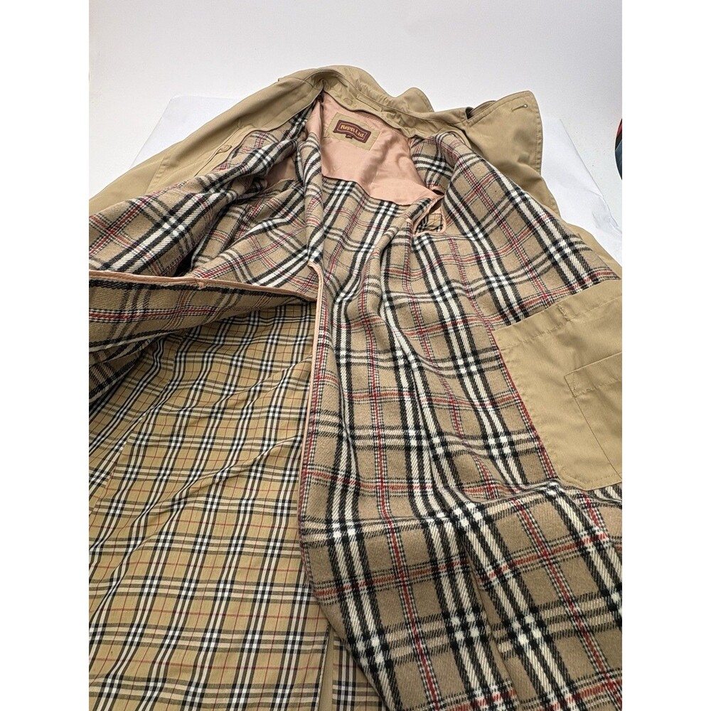 Vintage Repp Ltd Trench Coat Mens 42 Tan Plaid Lined Belted Korea - Picture 10 of 16